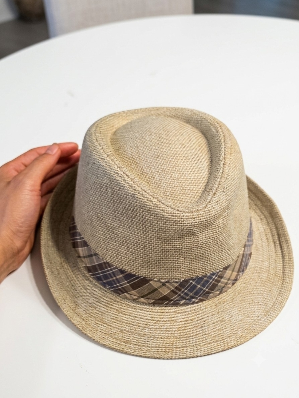 Stetson Natural Straw Fedora with Plaid Band